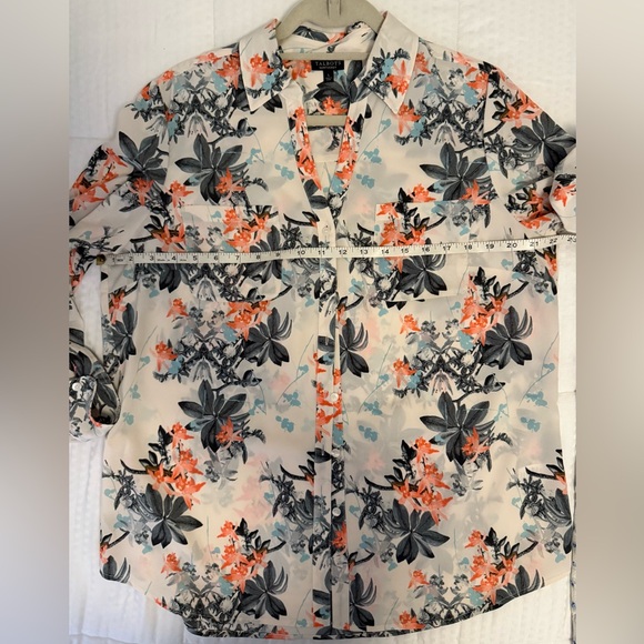 Talbots Floral Button Down Shirt - Black, Orange, Blue - Picture 9 of 13